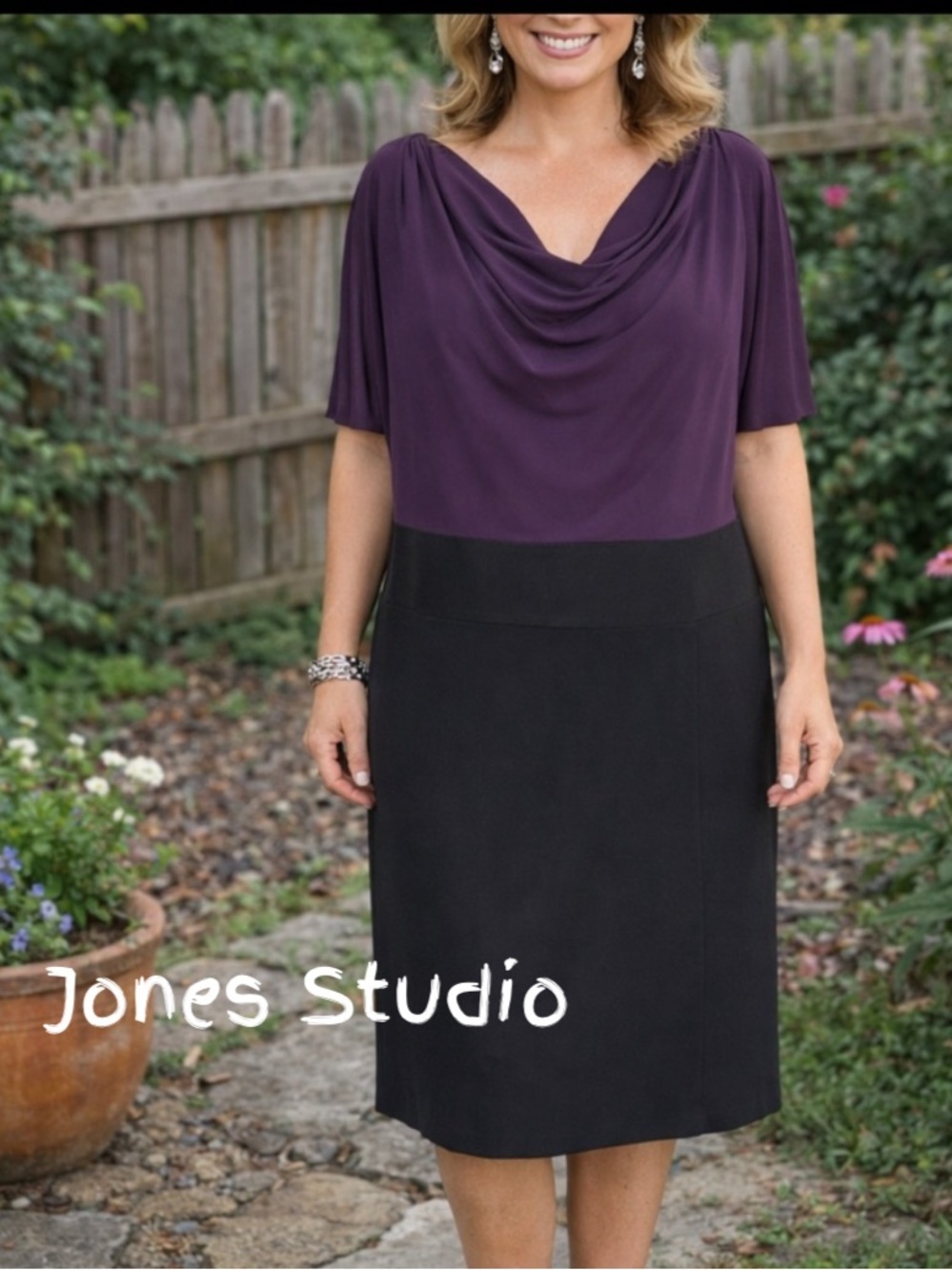 Black & Purple Drap-Neck Dress